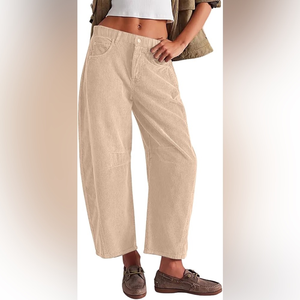 Free People We the Free Mid Rise Beige Wide-Leg Corduroy Barrel Pants